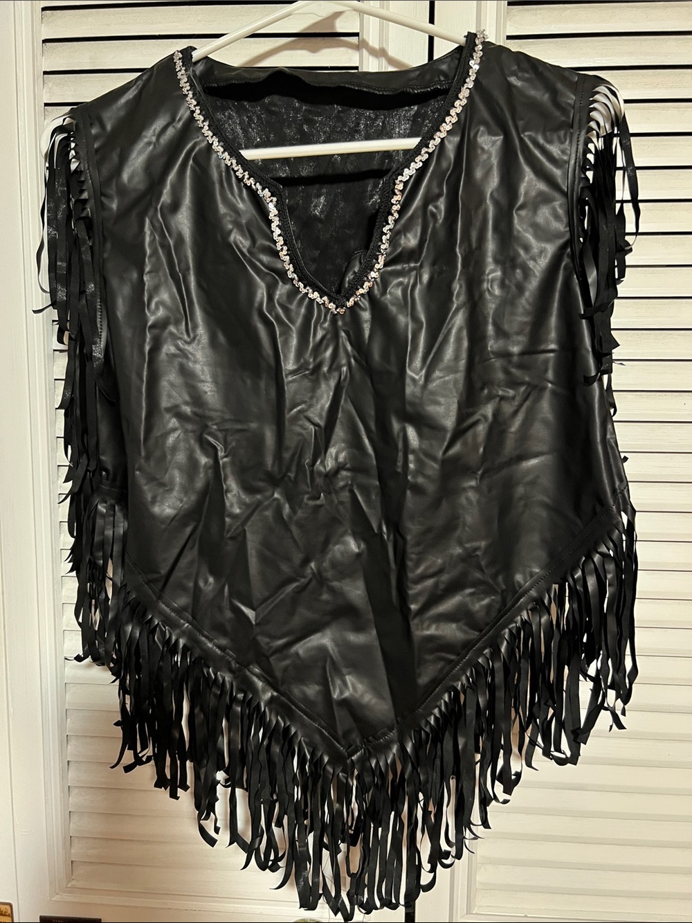 Black Fringe costume Faux-Leather (vinyl ) Women's pullover vest